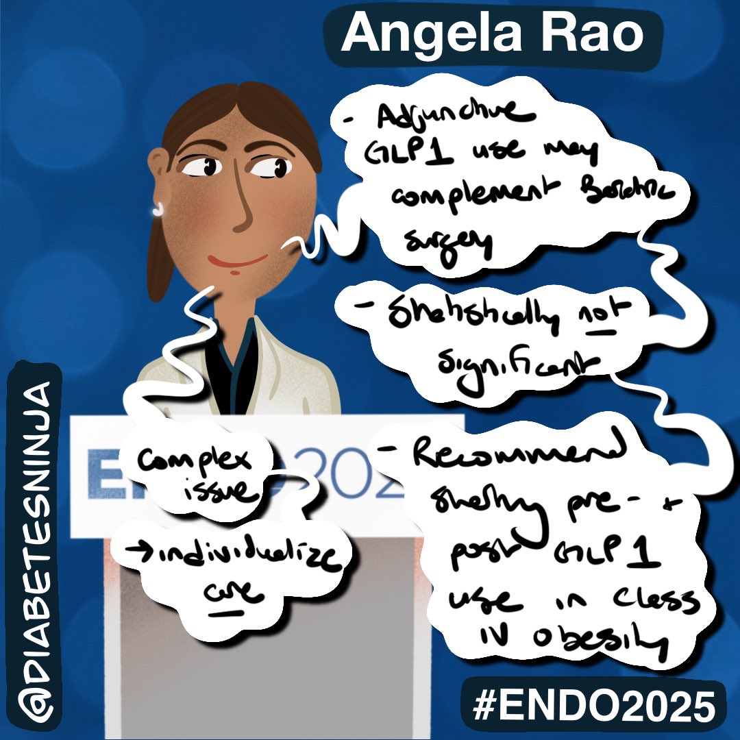 Stephen Stone, MD (@diabetesninja) on Twitter photo Angela Rao at #ENDO2025 explored how GLP-1 therapies may complement bariatric surgery:
💊 Adjunctive GLP-1 use is promising—but data are not yet statistically significant
🧩 It’s a complex issue requiring individualized care
✅ Pre- and post-op GLP-1
<a href="/TheEndoSociety/">Endocrine Society</a> <a href="/AngieRao92/">Angela Rao, MD</a> Angela Rao at #ENDO2025 explored how GLP-1 therapies may complement bariatric surgery:
💊 Adjunctive GLP-1 use is promising—but data are not yet statistically significant
🧩 It’s a complex issue requiring individualized care
✅ Pre- and post-op GLP-1
<a href="/TheEndoSociety/">Endocrine Society</a> <a href="/AngieRao92/">Angela Rao, MD</a>