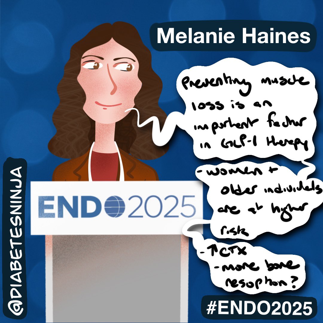 Stephen Stone, MD (@diabetesninja) on Twitter photo Important reminder from Melanie Haines at #ENDO2025:
🏋️♀️ Preventing muscle loss is a key consideration in GLP-1 therapy
👩🦳 Women + older adults are at highest risk
🦴 Potential links to increased bone resorption via CTX
<a href="/TheEndoSociety/">Endocrine Society</a> <a href="/MelanieHainesMD/">Melanie Schorr Haines</a> Important reminder from Melanie Haines at #ENDO2025:
🏋️♀️ Preventing muscle loss is a key consideration in GLP-1 therapy
👩🦳 Women + older adults are at highest risk
🦴 Potential links to increased bone resorption via CTX
<a href="/TheEndoSociety/">Endocrine Society</a> <a href="/MelanieHainesMD/">Melanie Schorr Haines</a>