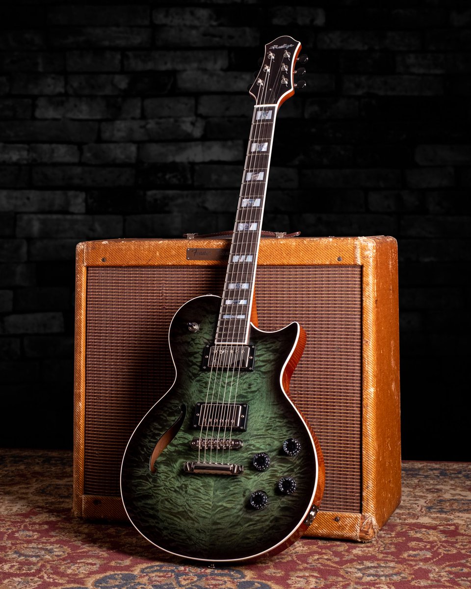 PrestigeGuitars's tweet image. We have this stunning Master Built Elite Semi-Hollow available in our custom shop. Quilted Maple top with Forest Green Burst finish. Any takers?