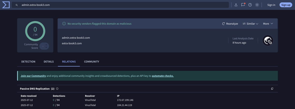 soursecc's tweet image. Fresh IoCs for #ClickFix impersonating @bookingcom 

- 77.105.164[.]95/s/59ed1342-898f-4455-a521-dc4b737b6aea
- booking.extranethelpid612[.]com
- admin.extra-book3[.]com

#IoCs | #Censys #ThreatHunting 

cc : @500mk500 @malwrhunterteam @MichalKoczwara @skocherhan @1ZRR4H