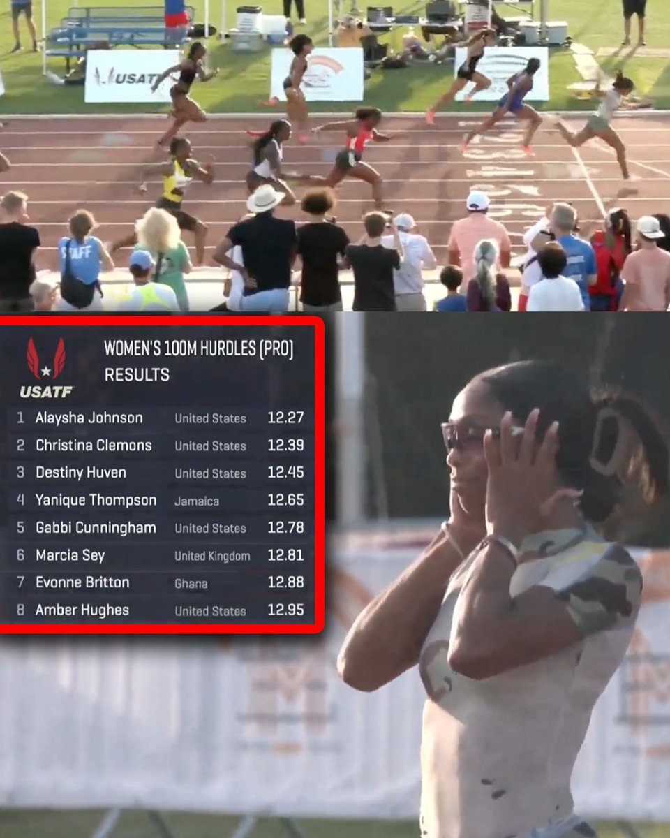 🇺🇸Alaysha Johnson with a slightly wind aided 12.27 (+2.1) to win Ed Murphey Classic 100mH!
