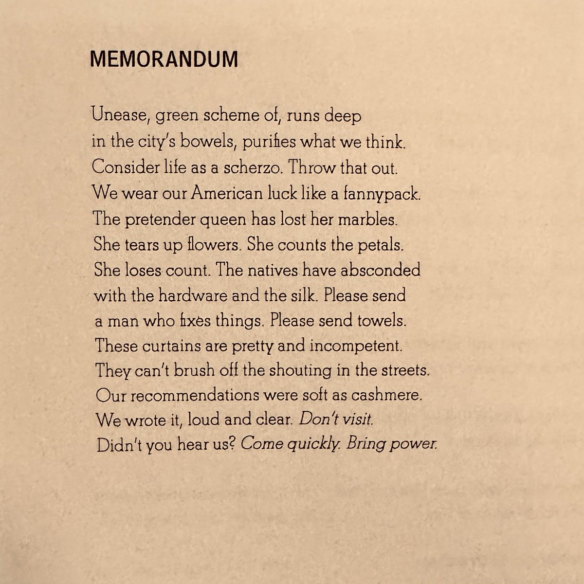 maureenthorson's tweet image. “The pretender queen has lost her marbles.” A poem by Michelle Chan Brown.