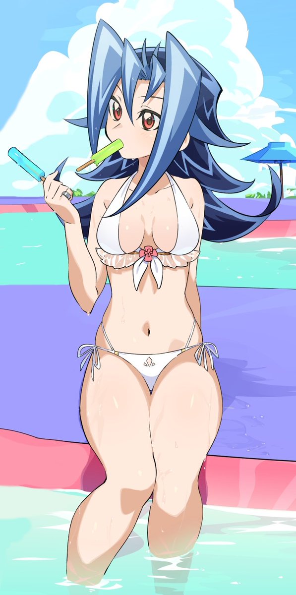 A challenge, eh? . . .She accepts~

Time to pull out the big guns. . .the swimsuit! Popsicles for added innuendos. . ~
