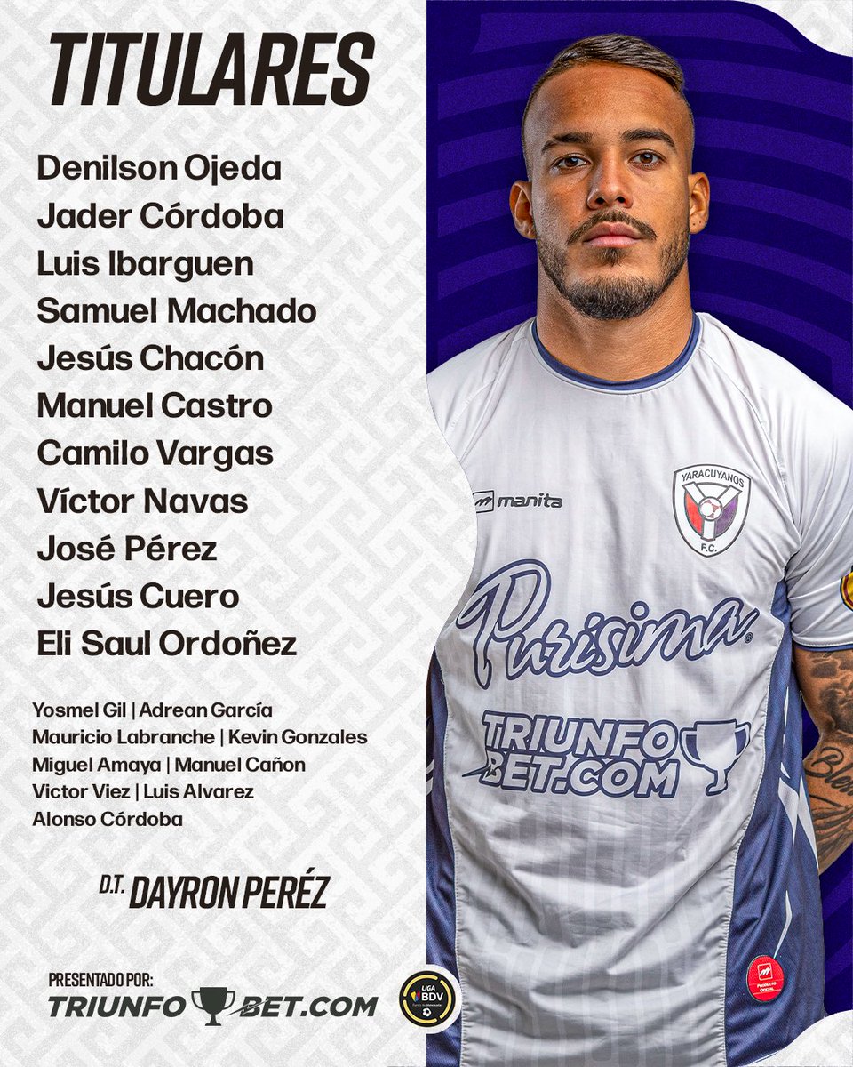 FCYaracuyanos's tweet image. ¡Once listos y con la mira en la victoria!
Estos son los jugadores que saltan al campo para defender nuestros colores frente a Academia Puerto Cabello.
#DirectoALaGloria🇳🇱 #LigaBancoDeVenezuela