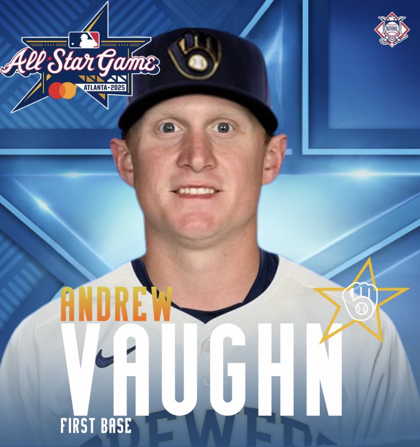 BrewersMagicNum's tweet image. [Should be] BREAKING NEWS:

Despite Trea Turner’s evaluation, Andrew Vaughn has been added to the 2025 NL All-Star Roster.

With The Miz precedent, 5 games with MIL qualifies Vaughn for Atlanta.

Vaughn in 5 games:
- 2 HR
- 10 RBI
- Brewers undefeated

#ThisIsMyCrew 
#AllStarGame