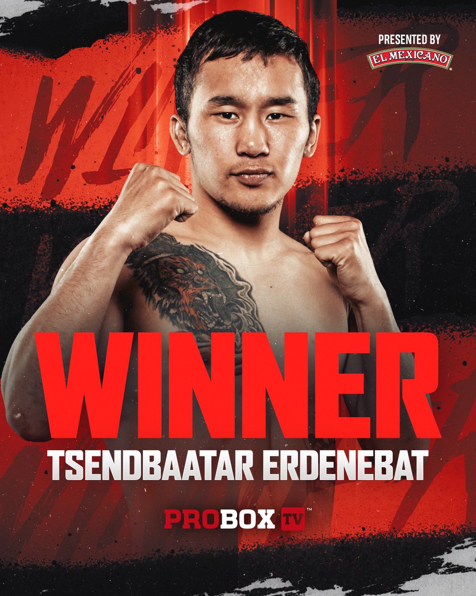 ProBox_TV's tweet image. Still undefeated π§¨
Tsendbaatar Erdenebat goes the distance and improves to 13-0 with a sharp performance over 10 rounds!
πΊ Watch it live now on the ProBox TV YouTube channel!