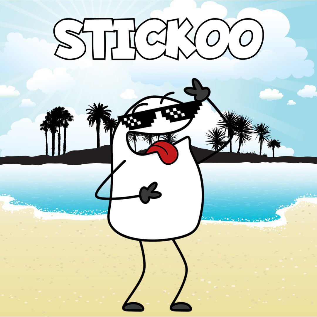 Sticckkoo's tweet photo. “Beach day, baby! ☀️🌊 $STICKOO is soaking up fame and vitamin D.” https://t.co/HRC7PQxemu