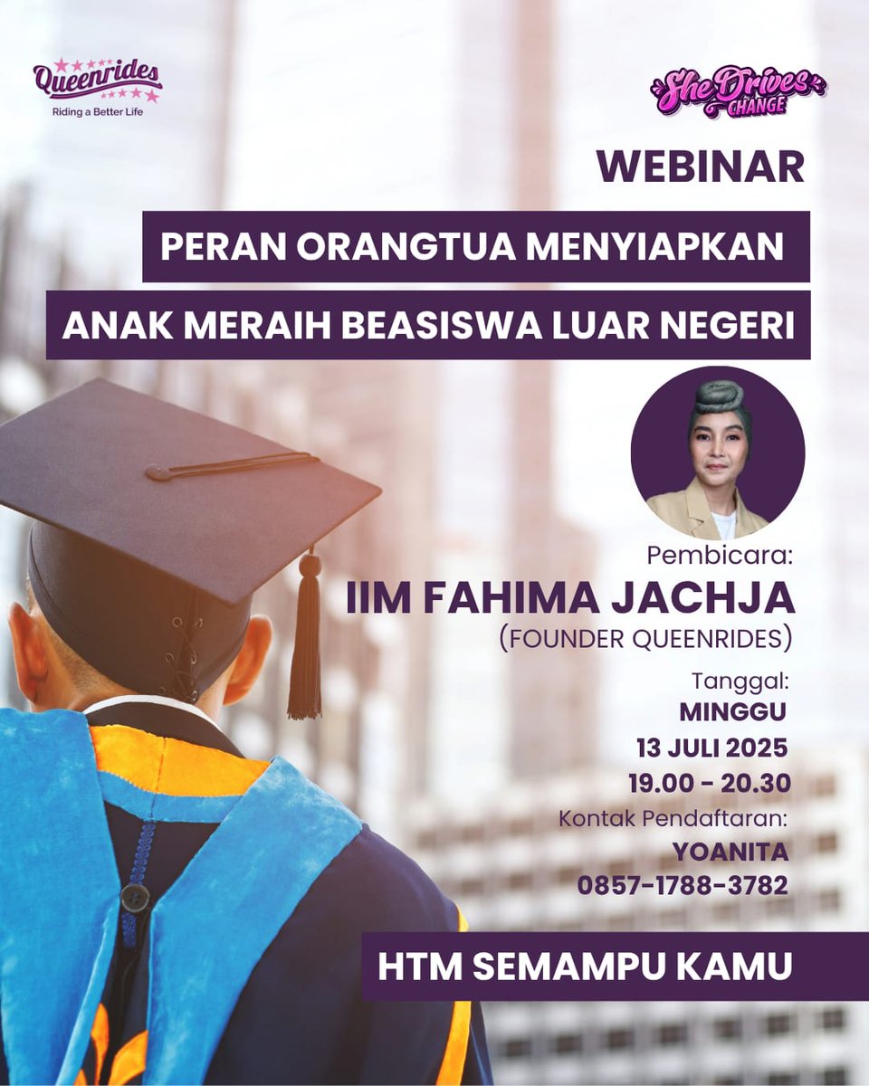 Aktor utama anak lolos kampus dan beasiswa ke luar negeri adalah orangtua.

Sekolah sebagai support system penting.

Model pendampingan apa yang ortu harus disiapkan?

Pengetahuan apa yang harus dimiliki orangtua?

Ikuti webinarnya, HTM Semampumu bit.ly/PeranOrangtuaM…