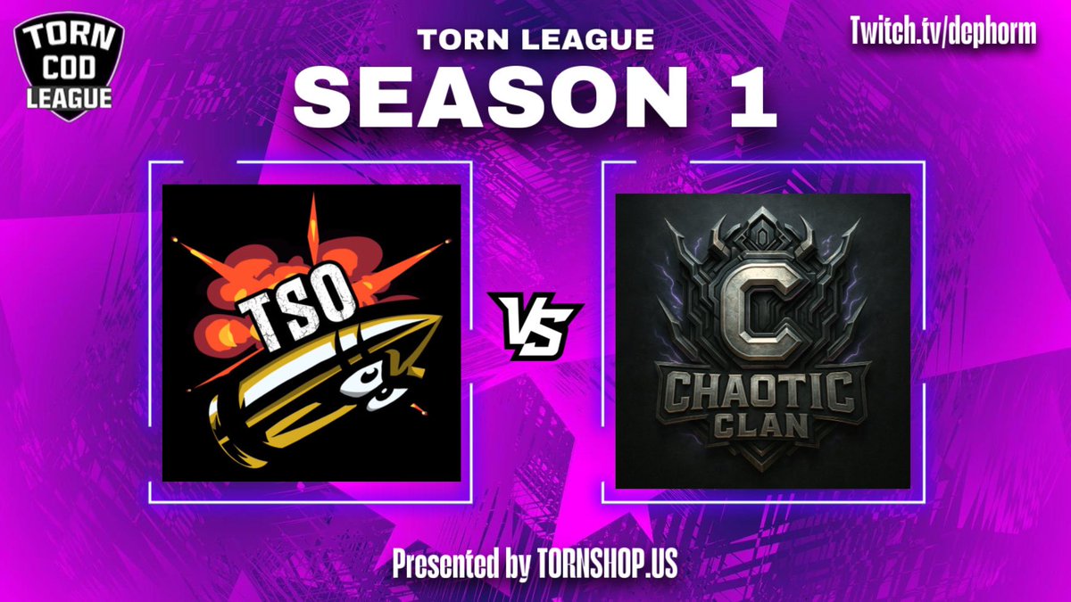 TORN LEAGUE SEASON 1

TSO Gaming vs Chaotic Clan ES

🎙️:  <a href="/DephormTTV/">Dephorm</a> 

📺: twitch.tv/dephorm

⏱️: 9:00PM EST