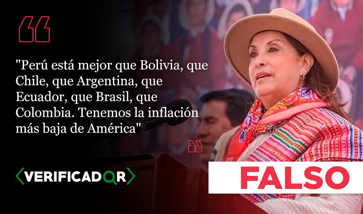 🔍 El 8 de julio, durante un evento en Junín, Dina Boluarte declaró que el Perú es el país con la inflación más baja de América a junio de 2025. Sin embargo, esta afirmación es falsa, ya que es Panamá quien posee este indicador.

👉 Nota completa: bit.ly/3IruYQz