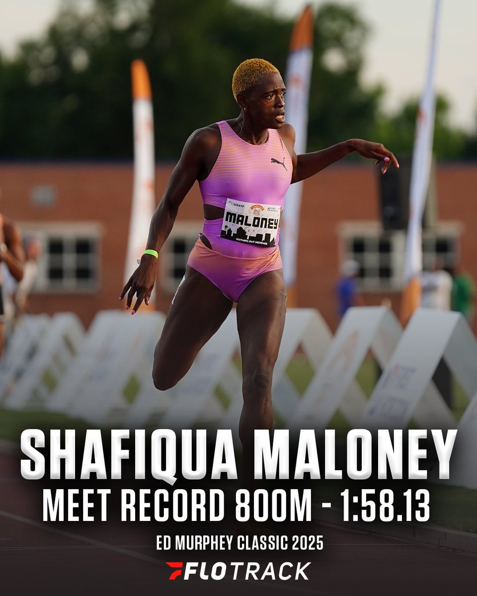 FloTrack (@flotrack) on Twitter photo Shafiqua Maloney wins the women’s 800m at the Ed Murphey Classic in 1:58.13! 🇸🇻
Sets a meet record and Tennessee all-soil record 🔥
🥇 Shafiqua Maloney – 1:58.13
🥈 Ajee Wilson – 1:59.53
🥉 Rachel Gearing – 1:59.70
📸 <a href="/WesHalePhoto/">Wes Hale - RAD Action Photography</a> Shafiqua Maloney wins the women’s 800m at the Ed Murphey Classic in 1:58.13! 🇸🇻
Sets a meet record and Tennessee all-soil record 🔥
🥇 Shafiqua Maloney – 1:58.13
🥈 Ajee Wilson – 1:59.53
🥉 Rachel Gearing – 1:59.70
📸 <a href="/WesHalePhoto/">Wes Hale - RAD Action Photography</a>