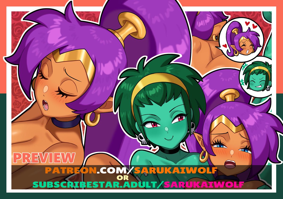 SarukaiWolf's tweet image. 🔞Last month's lewd art is 🧞♀️SHANTAE & ROTTYTOPS🧟♀️and is up on both platforms shown in the preview below! Available for all tiers!