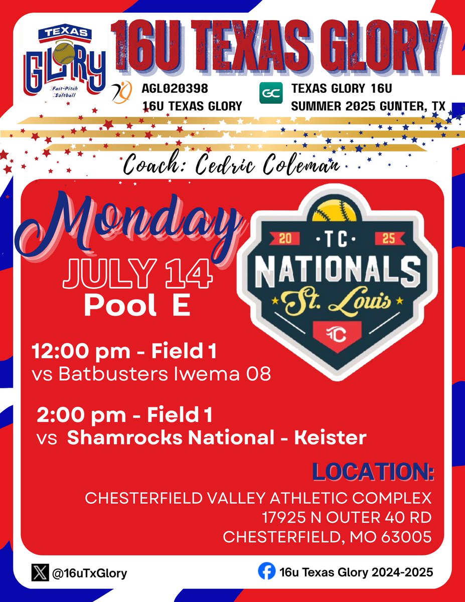 Vivian McKernan (@vivianmckernan) on Twitter photo Can’t wait to compete in St. Louis this week for Triple Crown Nationals! We would love to see you at the fields if you can make it! #goglory #texasglory <a href="/cedricc07734293/">Cedric Coleman</a> <a href="/16uTxGlory/">16u Texas Glory</a> Can’t wait to compete in St. Louis this week for Triple Crown Nationals! We would love to see you at the fields if you can make it! #goglory #texasglory <a href="/cedricc07734293/">Cedric Coleman</a> <a href="/16uTxGlory/">16u Texas Glory</a>