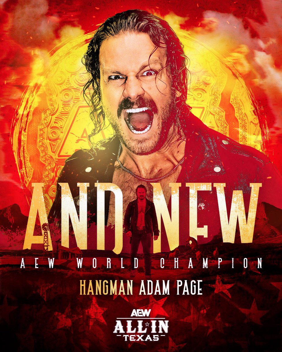 #AndNEW!

Your NEW AEW World Champion, Hangman Adam Page!

#AEWAllInTexas