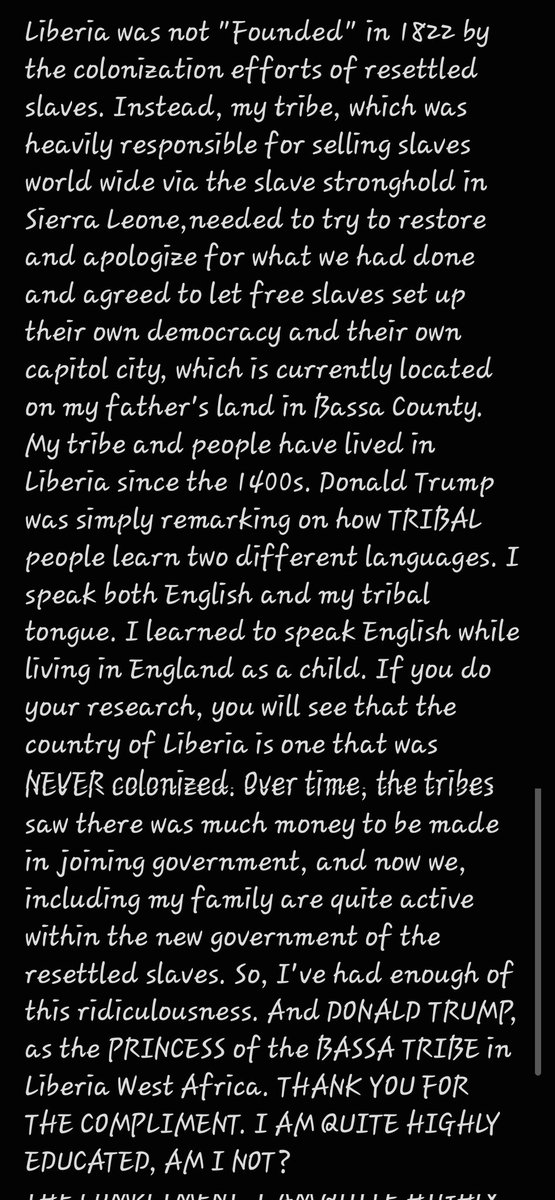 PrincessSaydah's tweet photo. President Donald Trump, thank you for the compliment on my English. May your day overflow with blessings and may peace crown the top of your head with joy. https://t.co/xiYM5BEESu