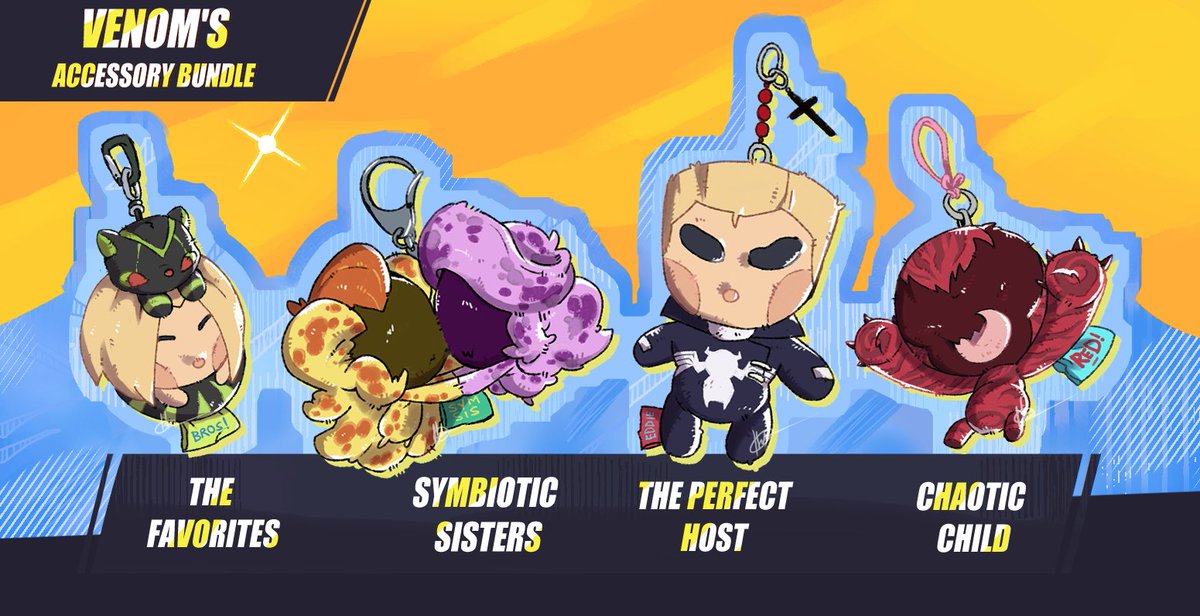 halhalhalu22's tweet photo. Since we didn't get an accessory for Venom, I made a bunch, including his emote KO screen 🌟

Which is your favorite for the lethal protector? 😉

#MarvelRivals #MarvelRivalsfanart #venom #symbrock #eddiebrock #veddie #accessoriescollection #Marvel https://t.co/qN05NqTCX2