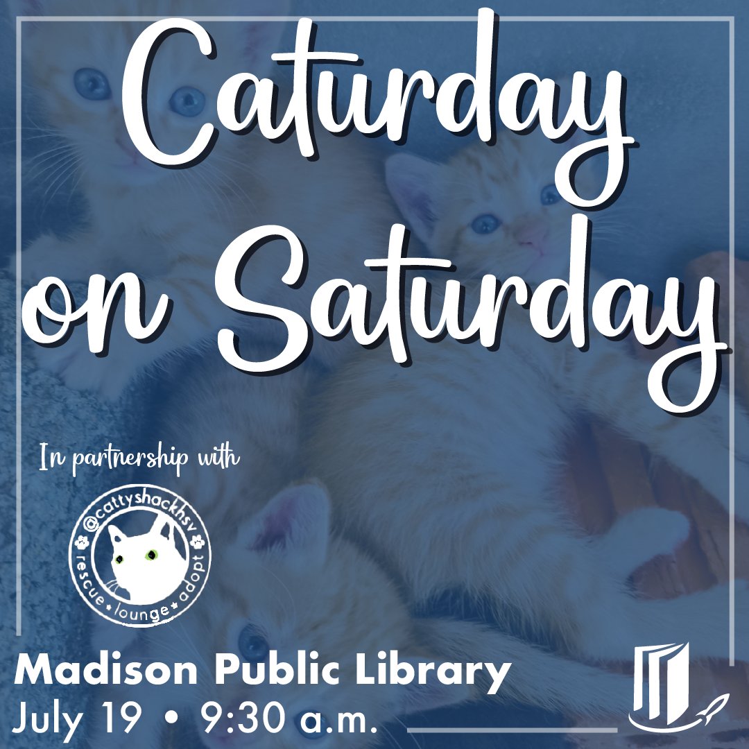 HMCPL's tweet image. Join us for a special cat-themed storytime, make-your-own-cat-toy craft stations, and a very special meet-and-greet with adoptable cats from Cattyshack, a local cats-only rescue. 🐈
-
This event is open to cat lovers of all ages; no registration is required.
#HMCPL #PublicLibrary
