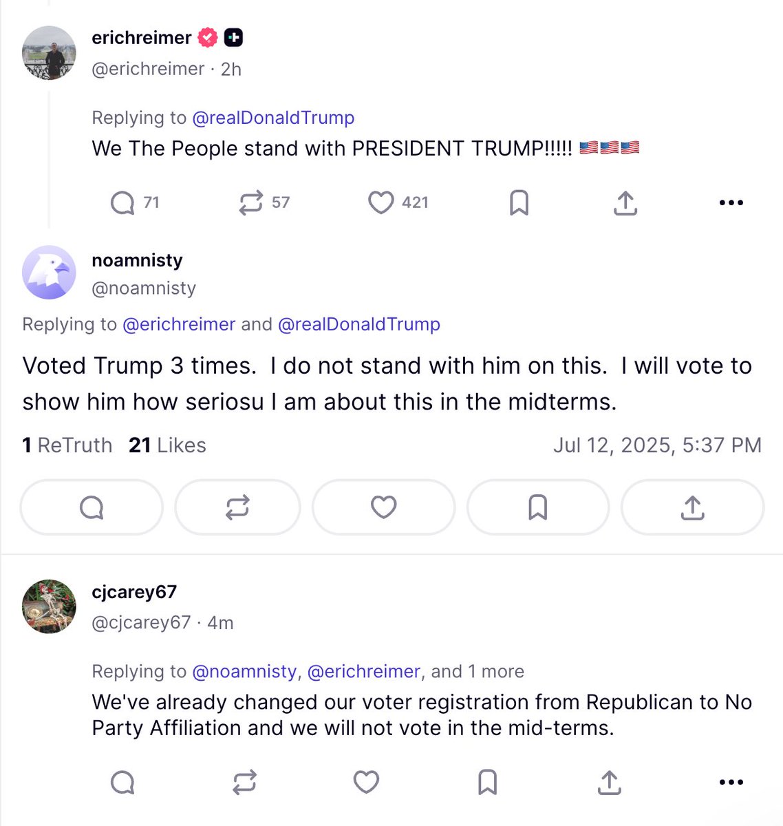 I have not seen the MAGA movement this upset with Trump ever. Look at the ratio of comments to likes on Truth Social… 

It may seem small, but for a cult, this is pretty newsworthy stuff. Is MAGA dying?