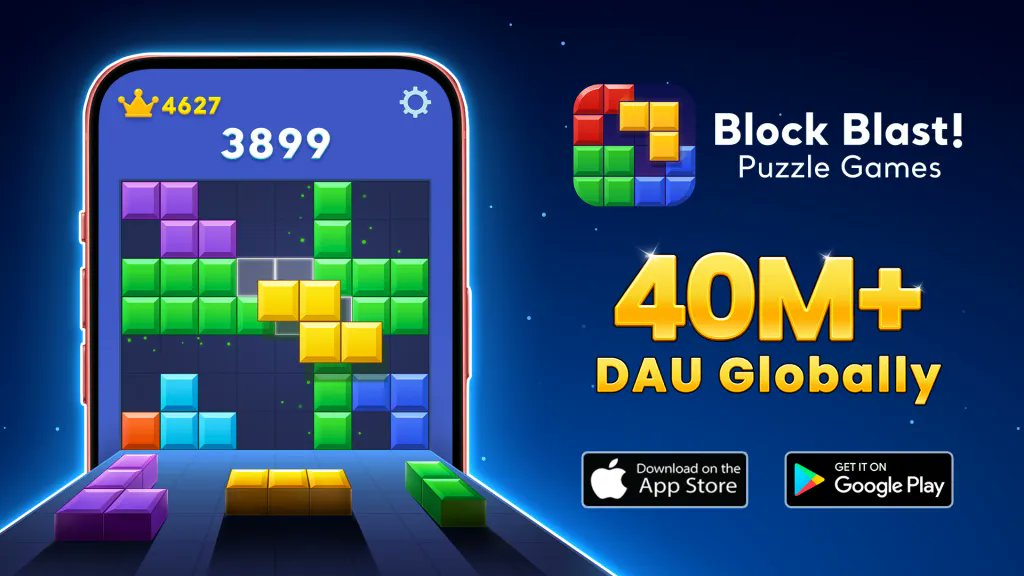 blakeir's tweet image. Random thought:
Everyone talks about China’s soft power through TikTok, but...
Block Blast, a hit puzzle app from a Shanghai-based studio, continues to dominate the 2025 mobile game download charts by a mile.