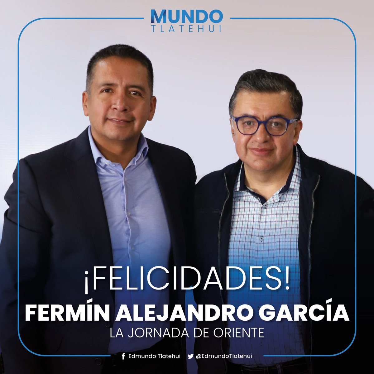 Edmundo Tlatehui (@edmundotlatehui) on Twitter photo ¡Felicidades, estimado Fermín! 🎊
Mis mejores deseos en este día, que la vida continúe brindándole salud, éxitos y satisfacciones. 🎈 Reconozco su compromiso con un periodismo veraz y responsable al frente de <a href="/JornadaOriente/">La Jornada Oriente</a>. ¡Felicidades, estimado Fermín! 🎊
Mis mejores deseos en este día, que la vida continúe brindándole salud, éxitos y satisfacciones. 🎈 Reconozco su compromiso con un periodismo veraz y responsable al frente de <a href="/JornadaOriente/">La Jornada Oriente</a>.