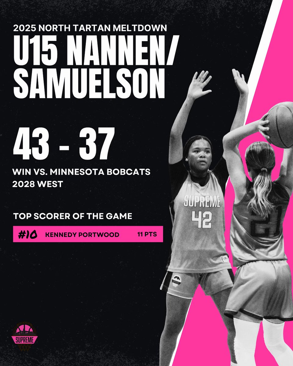 Omaha Supreme Girls U15 Nannen take the W against Minnesota Bobcats 2028 West at the 2025 North Tartan Meltdown Basketball Tournament! Way to work, girls! 🔥⛹️‍♀️

Top Scorer:
🏀 Kennedy Portwood (<a href="/KennedyPortwood/">Kennedy Portwood</a> ) - 11 pts.