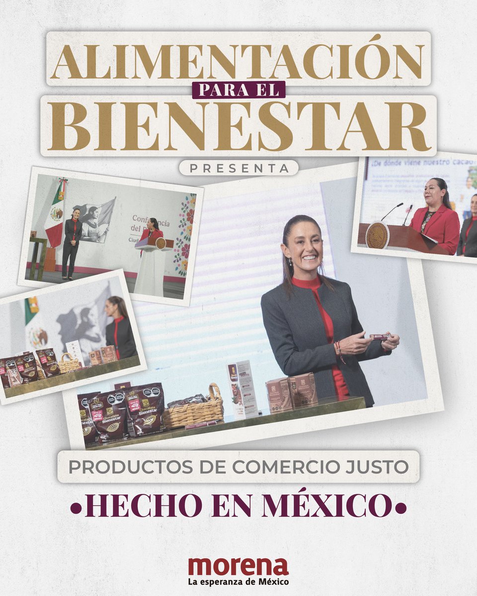 PartidoMorenaMx's tweet photo. El programa “Alimentación para el Bienestar” es un paso hacia la justicia social y alimentaria, que busca asegurar el desarrollo sostenible de las comunidades más vulnerables grarantizando el acceso a productos básicos con precios justos.

Gracias al liderazgo de la Presidenta @Claudiashein y de la directora general de Alimentación para el Bienestar, María Luisa Albores, hoy nuestro país tiene una política de mejora del acceso a alimentos y, sobre todo, un modelo transformador con una clara visión de justicia social.