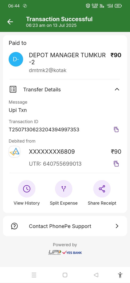 ShivumPatil's tweet photo. @KSRTC_Journeys booked a ticket via @PhonePe due to a network error in the ticket vending machine and needs to pay cash.
Date: 13 July 2025
Route: Bengaluru to Tumakur
Amount: Rs. 90
PhonePe , Ticket Details as below. https://t.co/hircaEABmH