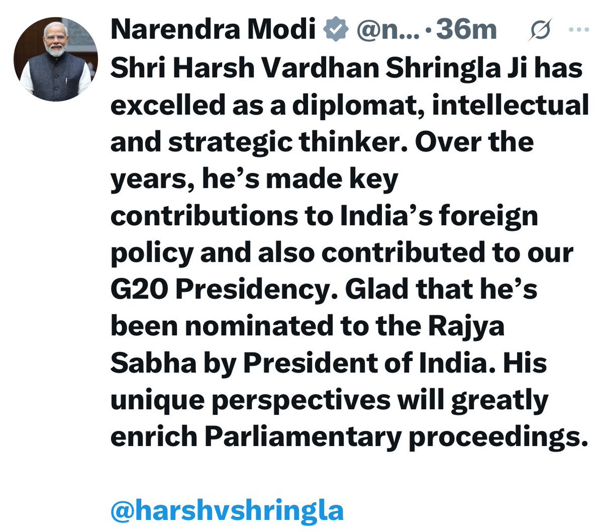 Congratulations <a href="/harshvshringla/">Harsh V Shringla</a> on your nomination to Rajya Sabha. India will benefit greatly from your experience and personality. The Darjeeling tea industry looks forward to your guidance and wishes you much success.