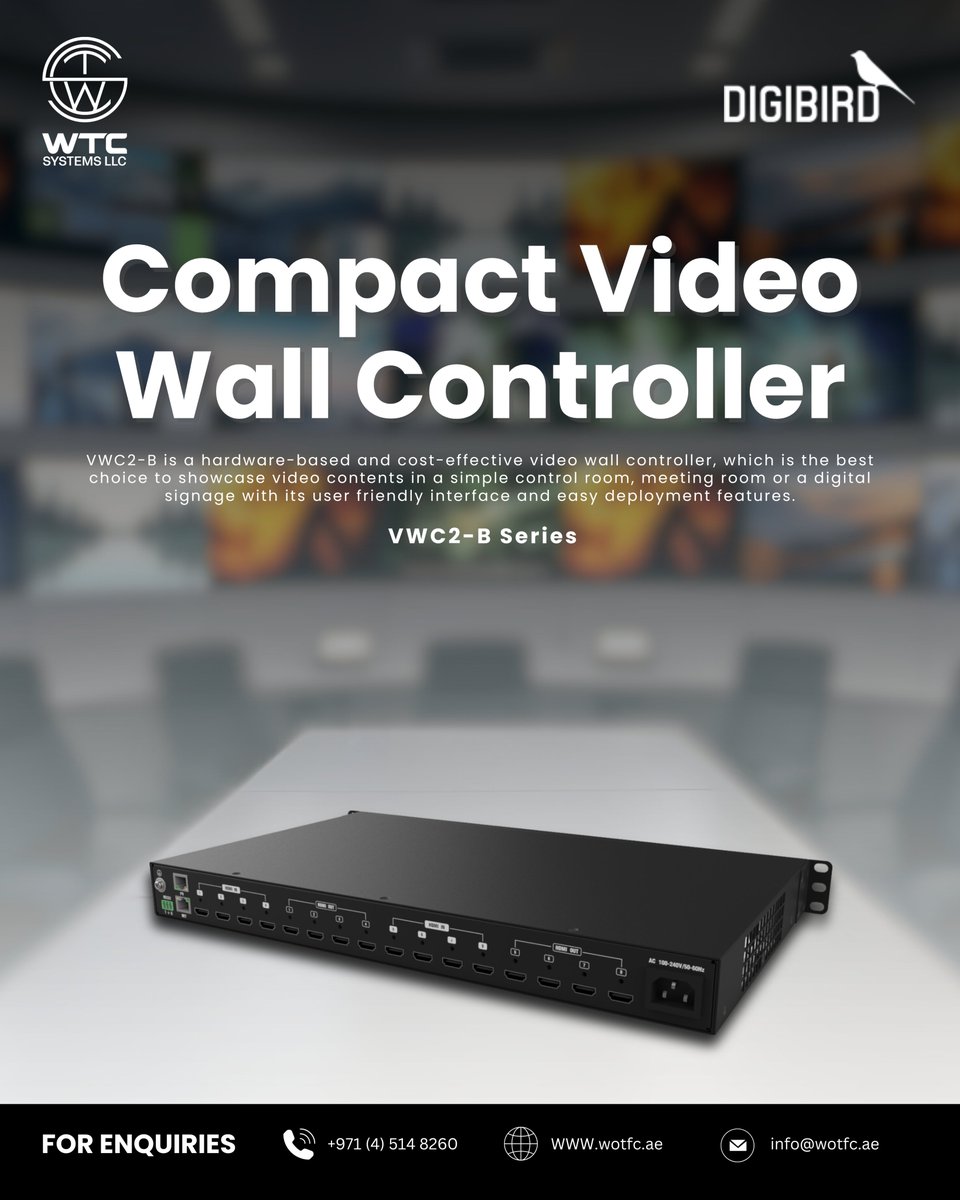 WTC_SYSTEMS_LLC's tweet image. Experience seamless control and exceptional performance with the DigiBird VWC2-B Series, a cutting-edge video wall controller designed for high-quality display management.

#WOTFC #wtcsystems #DigiBird #videowallcontroller #visualsolutions #controlroom #digitaldisplay