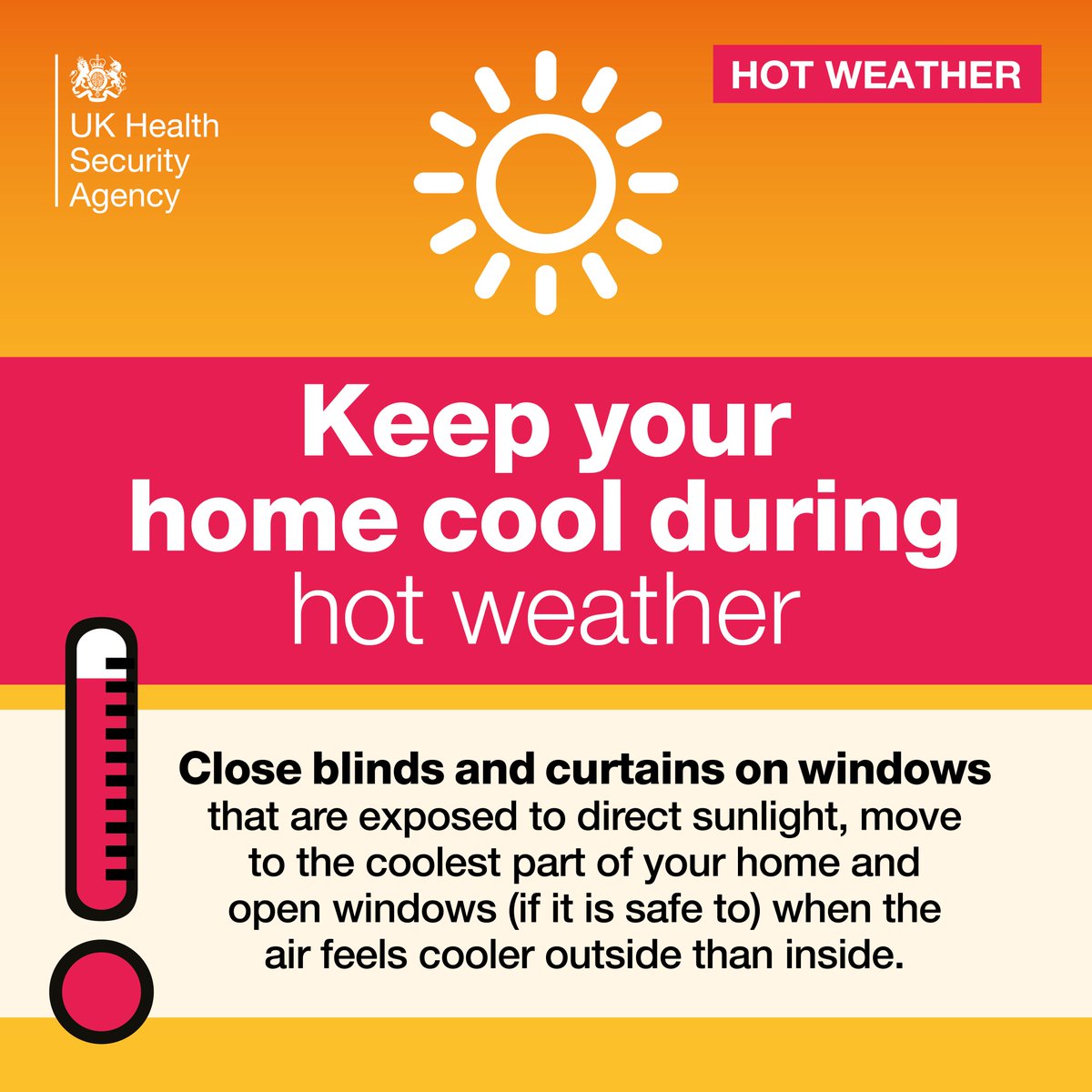 NHSEastEngland's tweet image. - Keep your living space cool.
- Close windows during the day and open them at night when the temperature outside has gone down.
- Electric fans can help if the temperature is below 35 degrees.
More info➡️nhs.uk/live-well/seas…