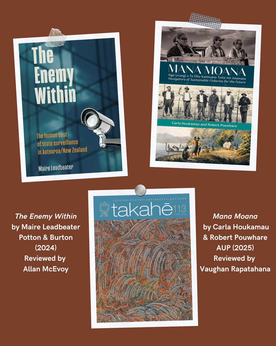 takahemagazine's tweet image. ✨Allan McEvoy reviews 'The Enemy Within' (Potton & Burton, 2024), by Maire Leadbeater.
💙Read the review in full: takahe.org.nz/the-enemy-with…
✨Vaughan Rapatahana reviews 'Mana Moana' (AUP, 2025), by Carla Houkamau and Robert Pouwhare.
💙Read the review: takahe.org.nz/mana-moana/