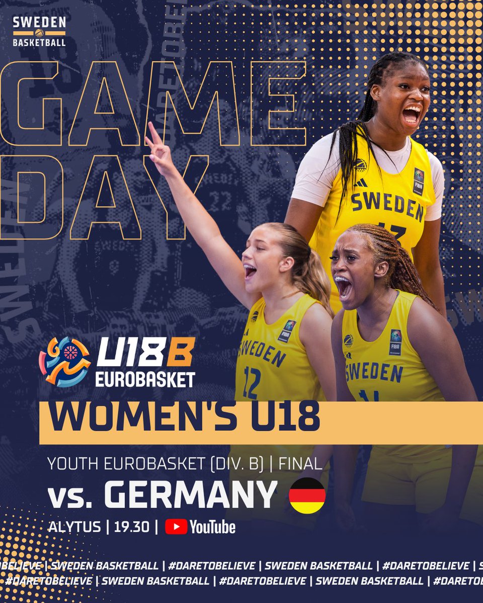 It’s a FINALS Sunday! 🏆

The Women’s U18 end the way they started the #U18EuroBasket, taking on 🇩🇪. And it’s time for revenge... tip-off 19.30! 🇸🇪👊

📊 Livestats: fiba.basketball/en/events/fiba…
📺 Watch live: youtube.com/watch?v=OZqajy…

#SwedenBasketball | #DareToBelieve
