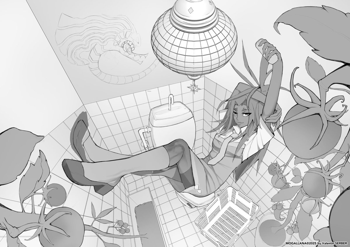 ValentinSerber's tweet image. Huge WIP of an illustration for my supermarket manga « MOGALLANA », one-shot available for free at @VIZMedia 🥑🌶️🫑🍅