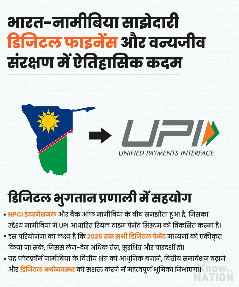 knowthenation's tweet photo. भारत का डिजिटल मिशन अब अफ्रीका में!
NPCI इंटरनेशनल और बैंक ऑफ नामीबिया ने किया समझौता जल्द ही नामीबिया में भी होगा UPI आधारित रियल टाइम पेमेंट सिस्टम लागू
#PMModiInNamibia #ModiHaiToMumkinHai #NPCI #BankofNamibia #viksitbharat #Upi https://t.co/2l0HGQaYko