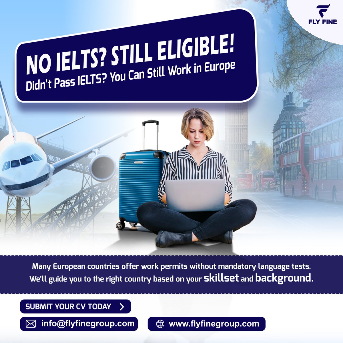Flyfinegroup's tweet photo. No IELTS? You can still work in Europe! 🌍
Submit your CV today &amp; we’ll match you to the right country based on your skills.
👉 https://t.co/Y41RUN2fu7
#NoIELTS #WorkInEurope #JobsAbroad #FlyFine https://t.co/xkKkhXUvi0