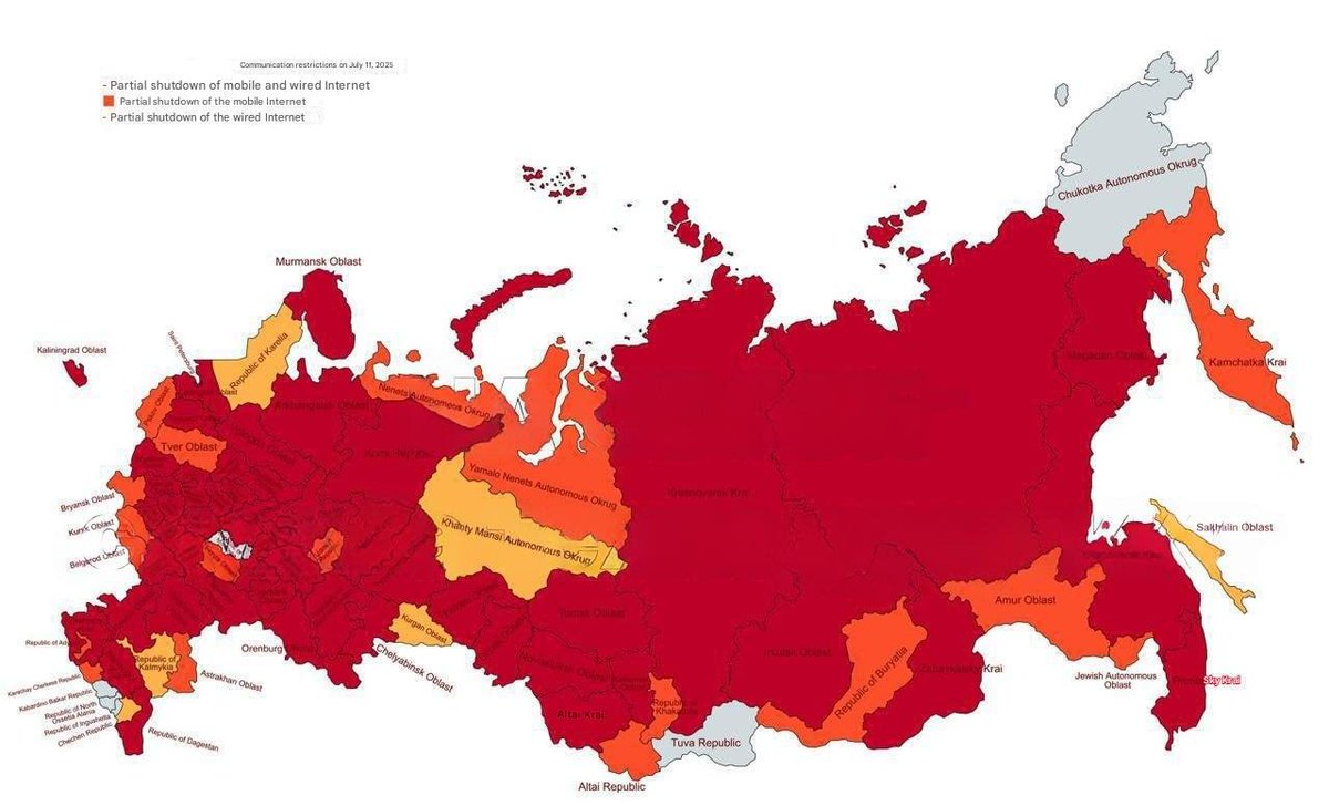 Russia: The Internet was shut down 744 times in the first 11 days of July, affecting 79 out of 89 regions.
This is the Kremlin testing and refining systems for total information blackout in case the Putin dictatorship faces serious risk of collapse.