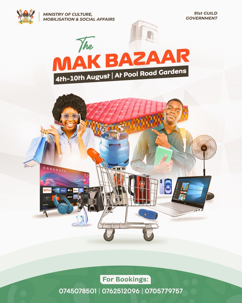 SSEKABIRAJ61778's tweet image. The Mak Bazaar is getting bigger than ever before. New location, new experiences and students have vowed not to miss out. Few slots for vendors and partners remaining.
Don't miss the biggest market exhibition from the Grand University.
Call 0745 078 501 for more info.