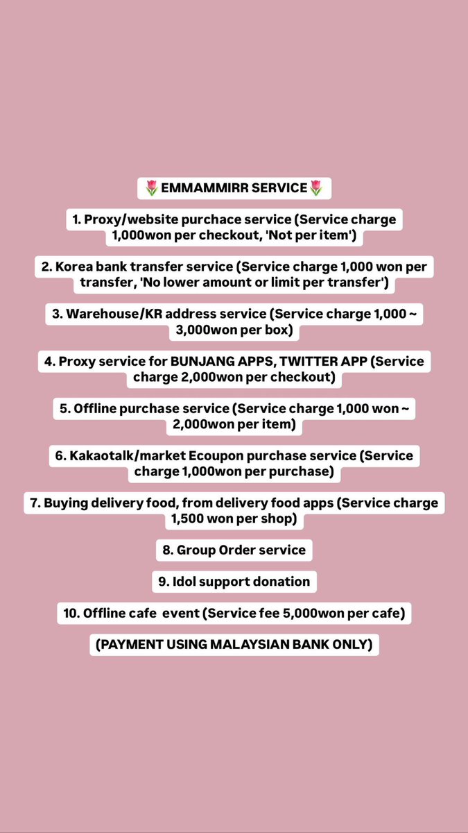 Open as always😊

KR proxy🇰🇷🇲🇾
13 July rate
1,000won = RM3.24

#pasarblackpink #pasarTREASURE #pasarENHYPEN #pasarNCTmy #pasarstraykidsMY #pasarBts #pasarbtsmy #pasartxtmy #pasarivemy #pasarSKZMY #krproxy #malaysiakoreaproxy #mykr #malaysiakoreabanktransfer #pasarplaveMY