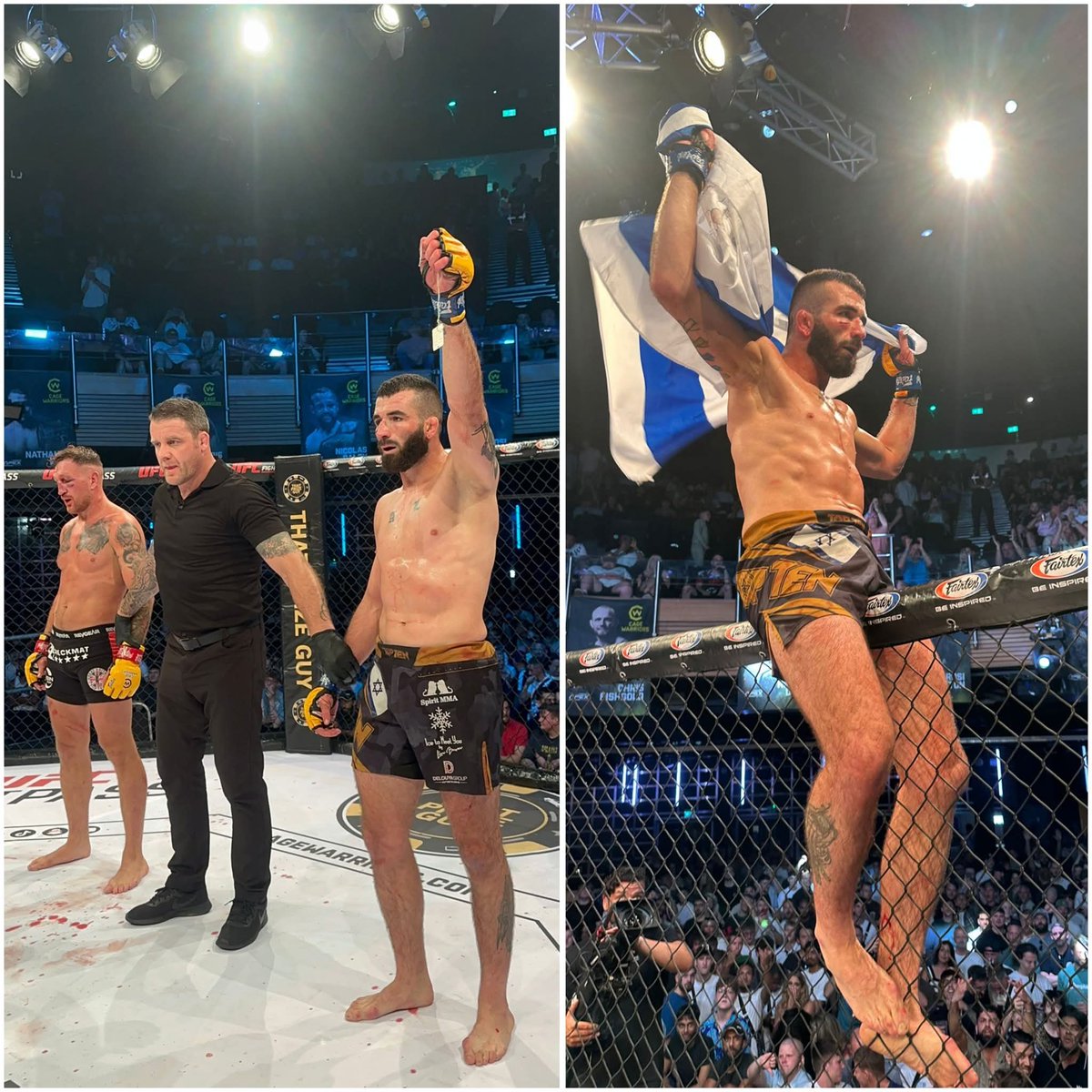 SkorpiOnIL's tweet image. Боец ММА Рафи Аронов сражался вместе со своими друзьями в Офакиме 7 октября. 
Вчера в Лондоне он вышел на бой против Брэда Уиллера, антисемита ненавидящего Израиль и распространившего немало фейков о ЦАХАЛе. 
Несмотря на свист и враждебную толпу, Рафи победил, вышел с израильским…