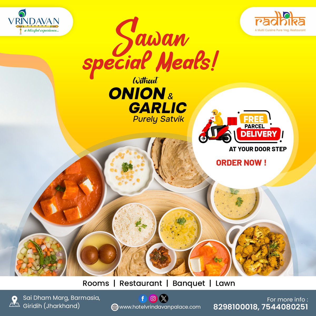 vrindavan_hotel's tweet photo. Saavan Special at Hotel Vrindavan Palace 🌿
Enjoy delicious satvik meals — without onion & garlic 🍛
📞 Call us: 8298100018 / 7544080251
#SaavanSpecial #SatvikFood #NoOnionNoGarlic #FreeDelivery #HotelVrindavanPalace #PureFlavours #GiridihHotel https://t.co/To9YkW3EIU