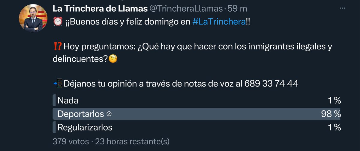 A buena hora mangas verdes, se ve que el <a href="/ppopular/">Partido Popular</a> ante la situación de emergencia y evidencia del destrozo que supone la inmigración ilegal procedente de países cuya religión es incompatible con nuestra civilización asume el discurso de <a href="/vox_es/">VOX 🇪🇸</a> 
Alucinando 😲 con <a href="/manuel_llamas/">manuel llamas</a>