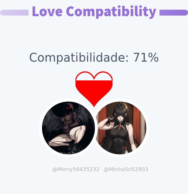 Minha compatibilidade amorosa com <a href="/MinhaSo52903/">𝑸𝒖𝒆𝒆𝒏 𝑵𝒂𝒌𝒊𝒎𝒆 ᴛʜᴇ ʙɪᴡᴀ ᴅᴇᴍᴏɴ 🎻</a> é 71%

➡️ infintytweet.me/love-calculato…