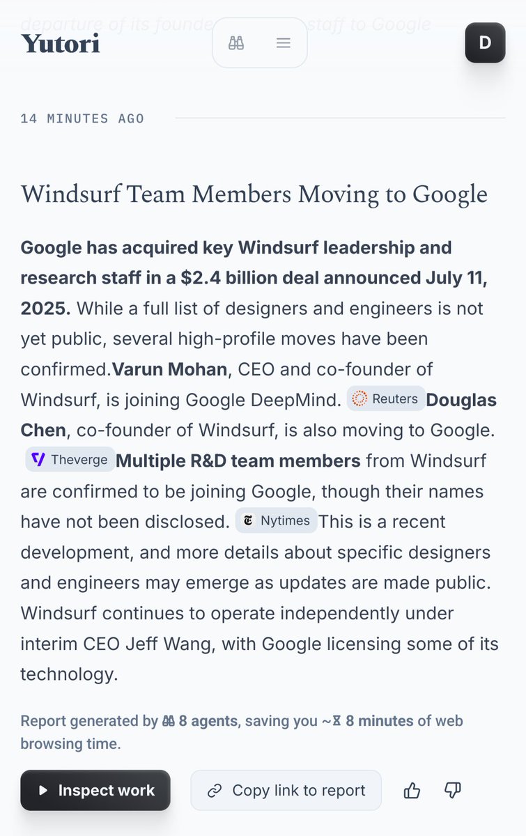 Monitor news about <a href="/windsurf_ai/">Windsurf</a> employees with <a href="/soleio/">Soleio</a>'s scout.