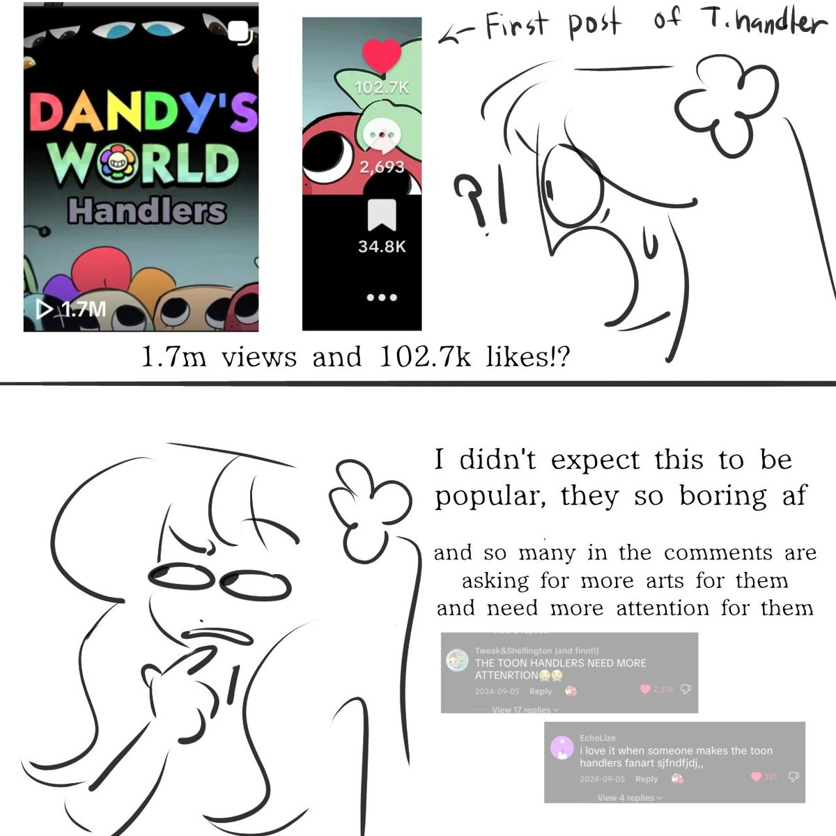 Aneemonerss's tweet image. I wanna share my little lore
About me first meeting the T.handlers LOL #dandysworld
