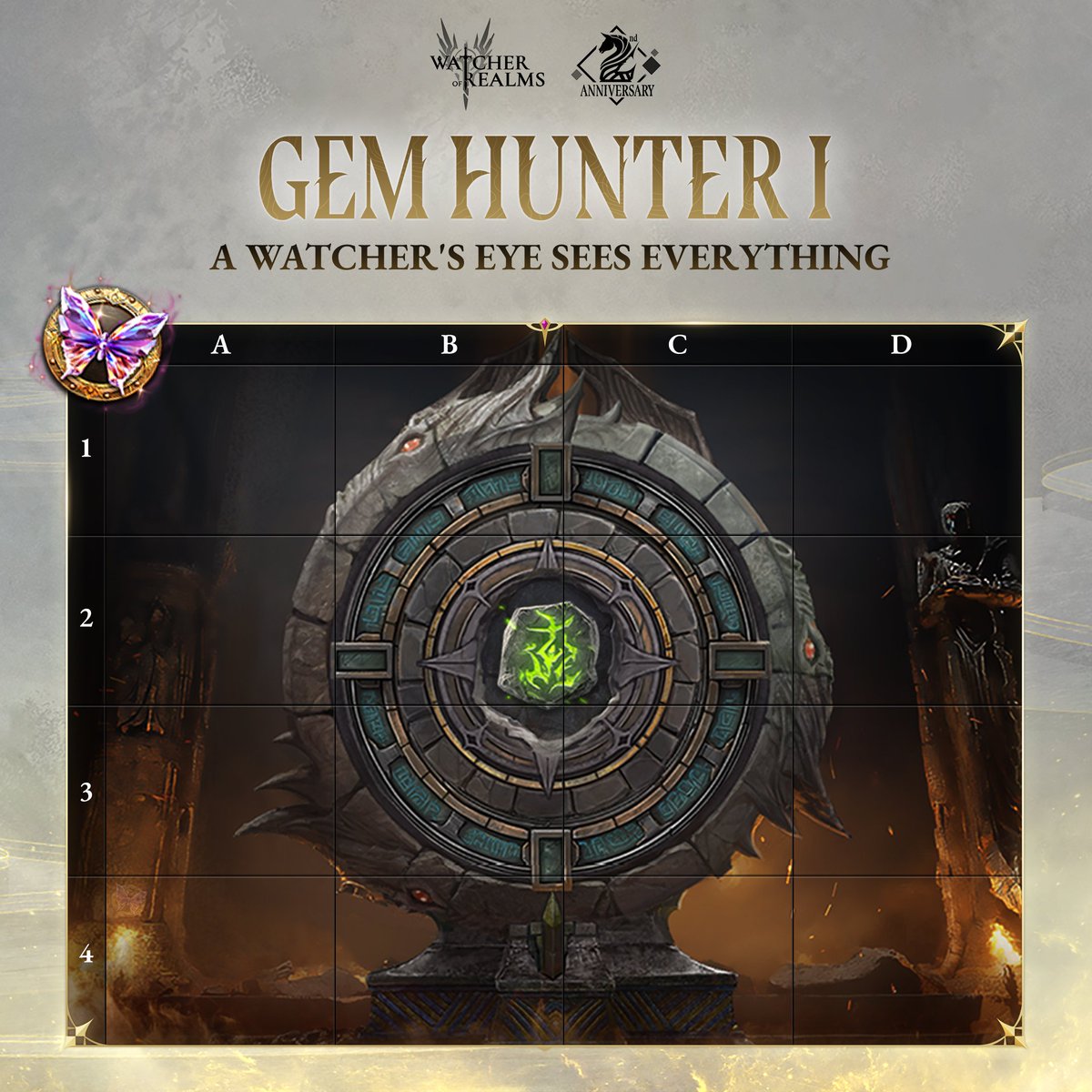 🫡 Salute, Commanders!
🎉Gem Enhancement, a brand-new feature, is now live with the Anniversary Celebration update! We’ve prepared a fun challenge to sharpen your eyes and awaken your inner hunter.
Details: facebook.com/WatcherofRealm…

#watcherofrealms