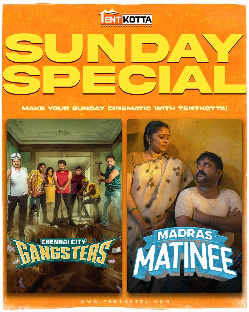 🎬 Special Sunday Combo!
Fun-filled heist meets soulful slice of life — all for less! 🍿
Stream smart, feel more — only on #Tentkotta! 💥❤️ #SundayVibes #StreamWithSoul 

#ChennaiCityGangsters  #MadrasMatinee 🎬✨ Now streaming on  <a href="/Tentkotta/">Tentkotta</a> 🍿  

👉 Subscribe now: