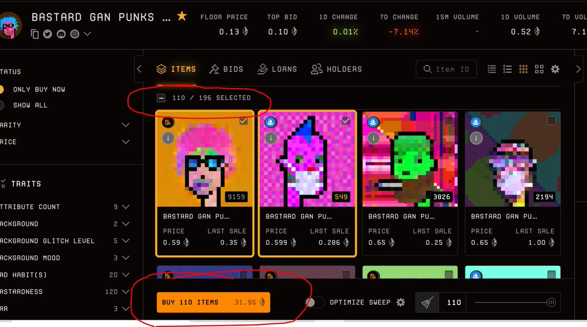 You can buy 110 of the 196 <a href="/bganpunks/">BASTARD GAN PUNKS</a> listed for sale for 31.95 ETH. Less than 1 <a href="/cryptopunksnfts/">CryptoPunks</a> 

This would take the floor price to 0.60 ETH

There is room for 1, maybe two whales at under 1 ETH