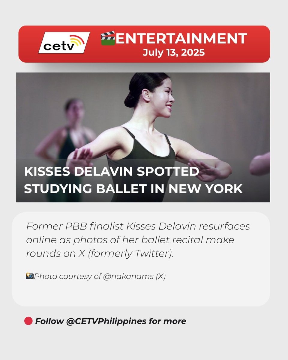 From Masbate to New York 🗽
Kisses Delavin is now pursuing ballet at the Martha Graham School—and yes, she just danced in their spring showcase!

Far from the spotlight, but still shining.

🩰 Read the full story on Facebook.

#KissesDelavin #SeeItOnCETV #MaSEEyaMagingIba