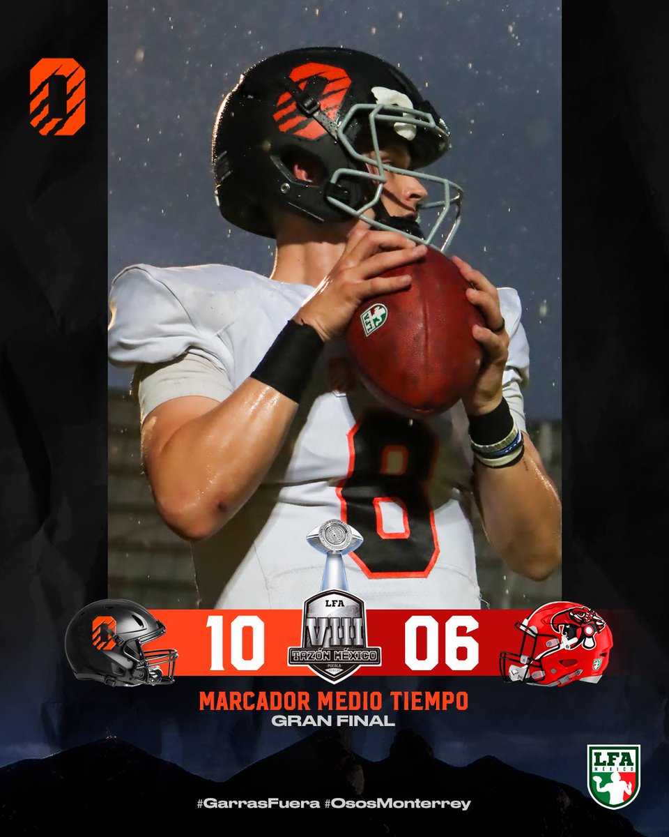 2Q | ⏱️ 00:00

Medio tiempo en el Tazón México 2025. 🏈💥 

¡¡Y nos vamos arriba en el marcador!! 💪🏻

Mexicas 6️⃣-🔟 Osos

¡VAMOS OSOS! 🔥🔥

#GarrasFuera #LFA2025