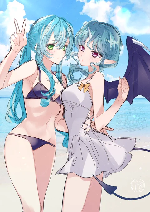 #夏のパイ祭り水着添え 参加失礼します! 二枚目はラフですが、せっかくなので… 夏は水着だー!